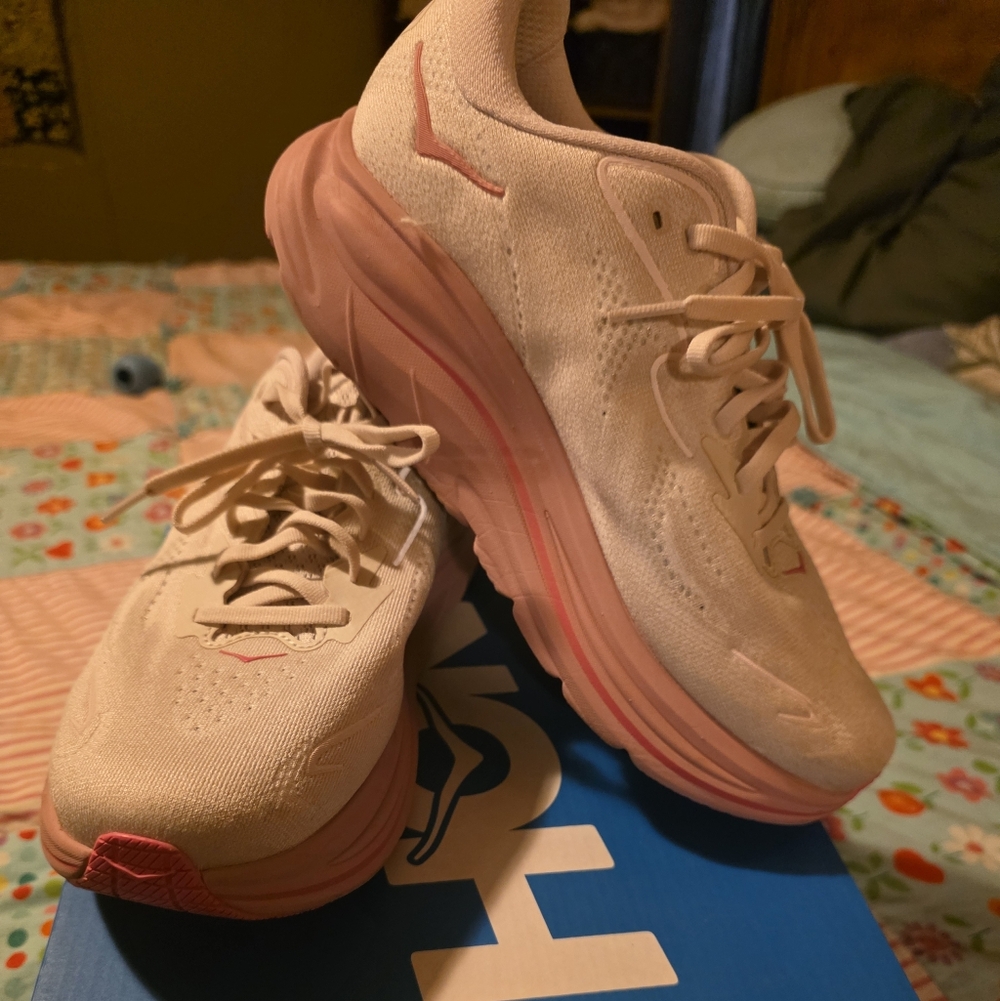 Hoka Women's White and Pink Athletic Shoes